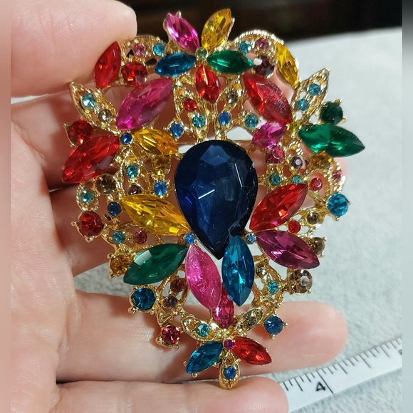 Jewelry - 80x60mm large multi colored rhinestone brooch jewelry